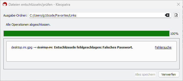 Die Passphrase ist falsch